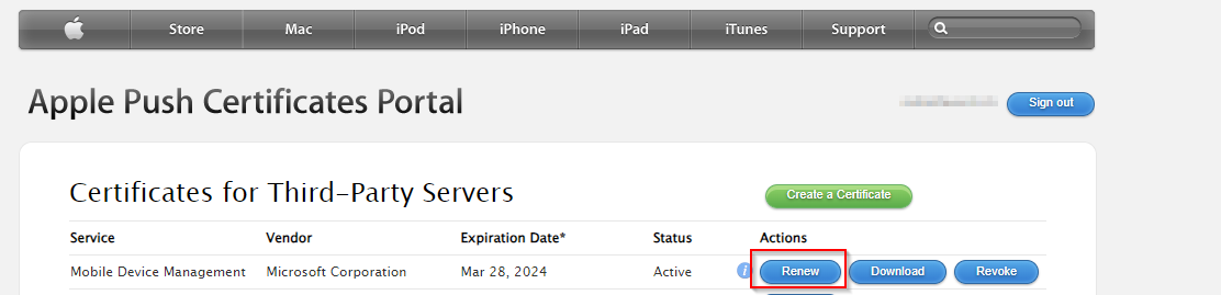Renew certificate in Apple Push Certificates Portal